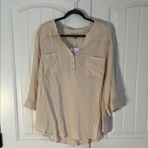 Philosophy 3/4 Sleeve Cream 1/4 Button-Up Blouse Size 2X NWT